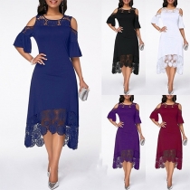 Sexy Off-shoulder Short Sleeve Round Neck Lace Spliced Dress