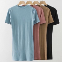 Simple Style Short Sleeve Round Neck Solid Color T-shirt Dress