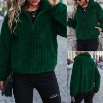 Fashion Solid Color Long Sleeve Stand Collar Plush Sweatshirt