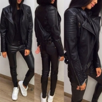 Fashion Långärmad Slim Fit PU-läderjacka (Mått Små)