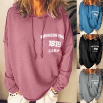Fashion Letters Printed Long Sleeve Loose Hoodie 