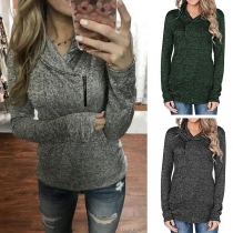 Fashion Long Sleeve Zipper V-neck Slim Fit Sweatshirt 