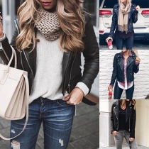 Fashion Long Sleeve Side-zipper Slim Fit PU Leather Jacket (The size runs small)