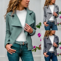 OL Style Long Sleeve Lapel Solid Color Blazer 
