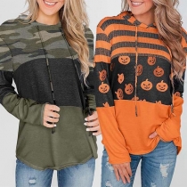Fashion Contrast Color Long Sleeve Hooded Sweatshirt