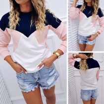 Fashion Contrast Color Long Sleeve Round Neck Sweatshirt 