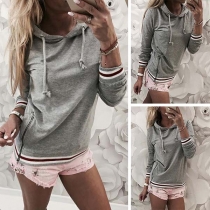 Casual Style Long Sleeve Striped Spliced Hooded Sweatshirt 