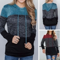 Fashion Contrast Color Long Sleeve Hooded Sweatshirt 