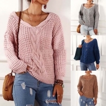 Fashion Solid Color Long Sleeve V-neck Sweater