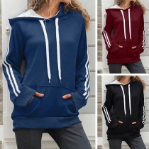 Fashion Striped Spliced Long Sleeve Casual Hoodie 