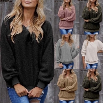 Fashion Solid Color Long Sleeve Round Neck Plush Sweatshirt 