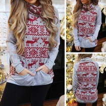 Fashion Snowflake Elk Printed Long Sleeve Turtleneck Sweater