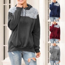 Fashion Contrast Color Long Sleeve Hooded Loose Sweatshirt 