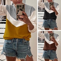 Fashion Contrast Color Long Sleeve Round Neck Sweatshirt 