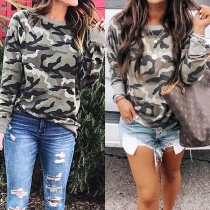 Fashion Camouflage Printed Long Sleeve Round Neck Sweatshirt