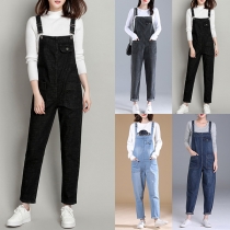 Fashion Solid Color High Waist Slim Fit Denim Overalls