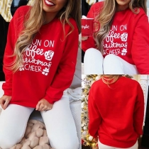 Fashion Letters Printed Long Sleeve Round Neck Top
