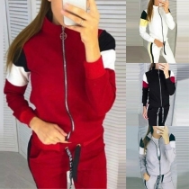Fashion Contrast Color Long Sleeve Sweatshirt Coat + Pants Sports Suit