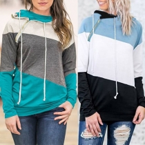 Fashion Contrast Color Long Sleeve Hooded Sweatshirt