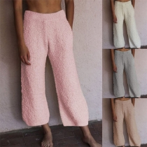 Fashgion Solid Color High Waist Plush Wide-leg Pants