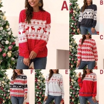 Fashion Long Sleeve Round Neck Printed Christmas Sweatshirt 
