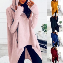 Chic Style Long Sleeve Irregular Hem Hooded Sweatshirt 