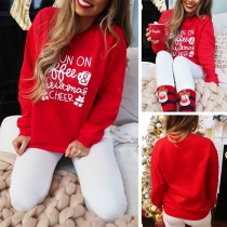 Fashion Letters Printed Long Sleeve Round Neck Sweatshirt 