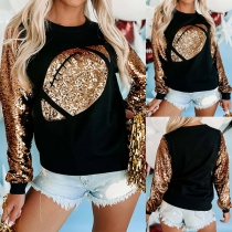 Mode paljett utformad trumpet ärm rund hals mönstrad sweatshirt