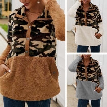 Fashion Camouflage Spliced Long Sleeve Plush Sweatshirt 