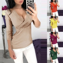 Sexig djup V-ringad långärmad enfärgad Slim Fit Tröja