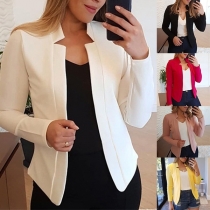 OL Style Long Sleeve Stand Collar Solid Color Blazer