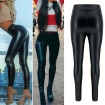 Fashion High Waist Slim Fit PU Leather Pants