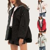 Fashion Letters Printed Spliced Hooded Drawstring Waist Coat