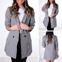 Retro Style Long Sleeve Plaid Blazer Coat 