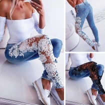 Sexiga och trendiga spetsdetaljerade Slim Fit-jeans