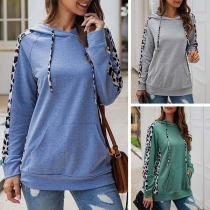 Fashion Leopard Spliced Long Sleeve Hooded Sweatshirt 