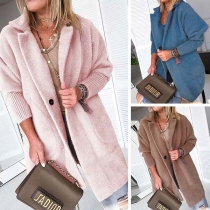 Fashion Solid Color Long Sleeve Notched Lapel Plush Coat