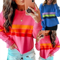 Fashion Contrast Color Long Sleeve Round Neck Sweatshirt 