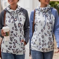 Fashion Leopard Printed Long Sleeve Hooded Sweatshirt 