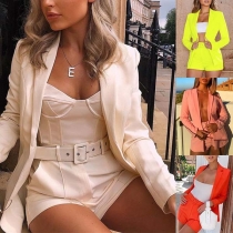 OL Style Long Sleeve Blazer + High Waist Shorts Two-piece Set