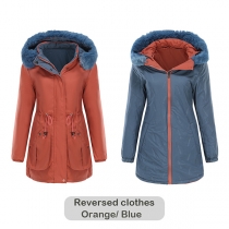 Fashion Faux Fur Spliced Hooded Plush Lining Drawstring Waist Coat