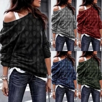 Sexy Oblique Shoulder Long Sleeve Water-drop Printed Sweatshirt