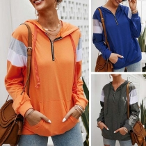 Casual Style Long Sleeve Hooded Contrast Color Sweatshirt 