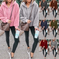 Fashion Solid Color Long Sleeve Hooded Plush Sweatshirt