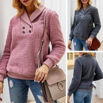 Fashion Solid Color Long Sleeve V-neck Plush Sweatshirt 