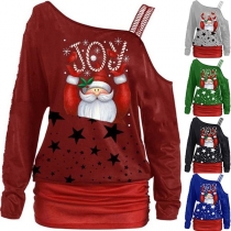 Sexig off-shoulder långärmad jultröja