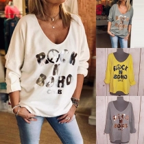 Fashion Letters Printed Long Sleeve V-neck Sweatshirt