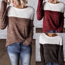 Fashion Contrast Color Long Sleeve Round Neck Sweater