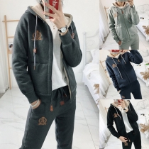Fashion Plush Lining Hooded Sweatshirt Coat Pants Sports Suit