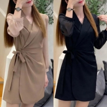 OL Style Long Sleeve Slim Fit Blazer Coat with Waist Strap